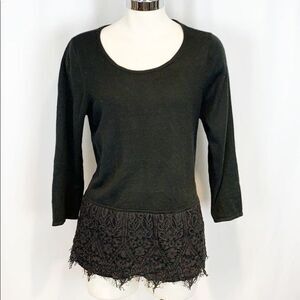LOFT BLACK Long Sleeved Sweater w Lace Trim L